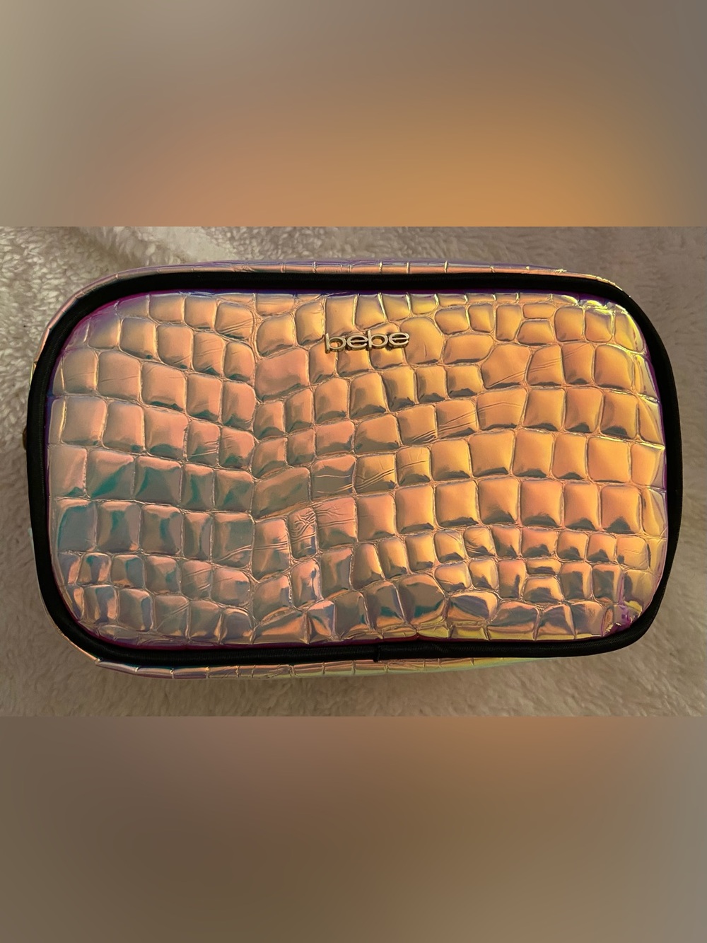 bebe Iridescent Turquoise Croc-Embossed Cosmetic Case